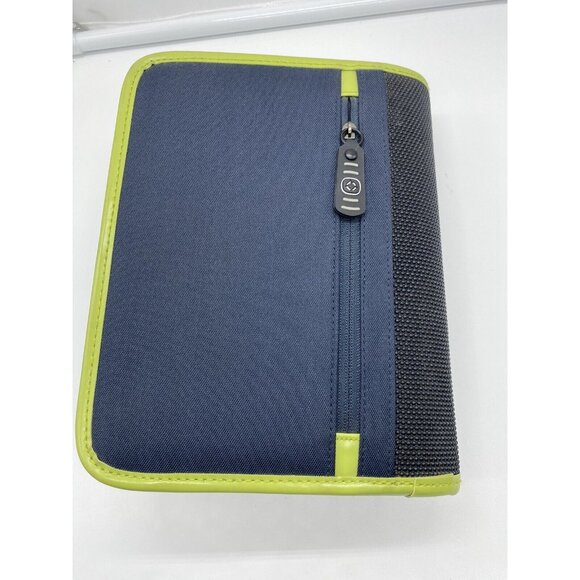 Navy Blue Green Canvas Franklin Covey Compact Size 6 Ring Planner Organizer - Picture 2 of 12